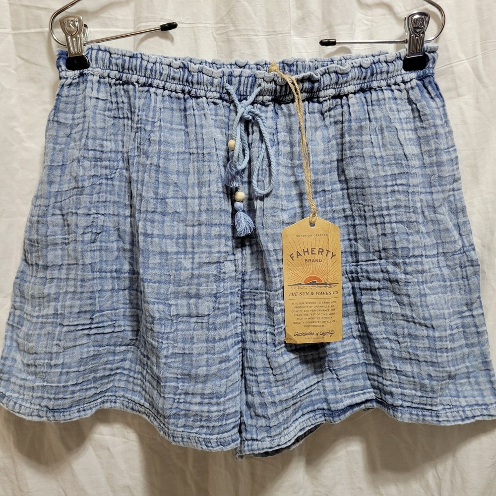 Faherty Dune Cotton Gauze Shorts Size Small Blue Tasseled Boho Beach Vacation